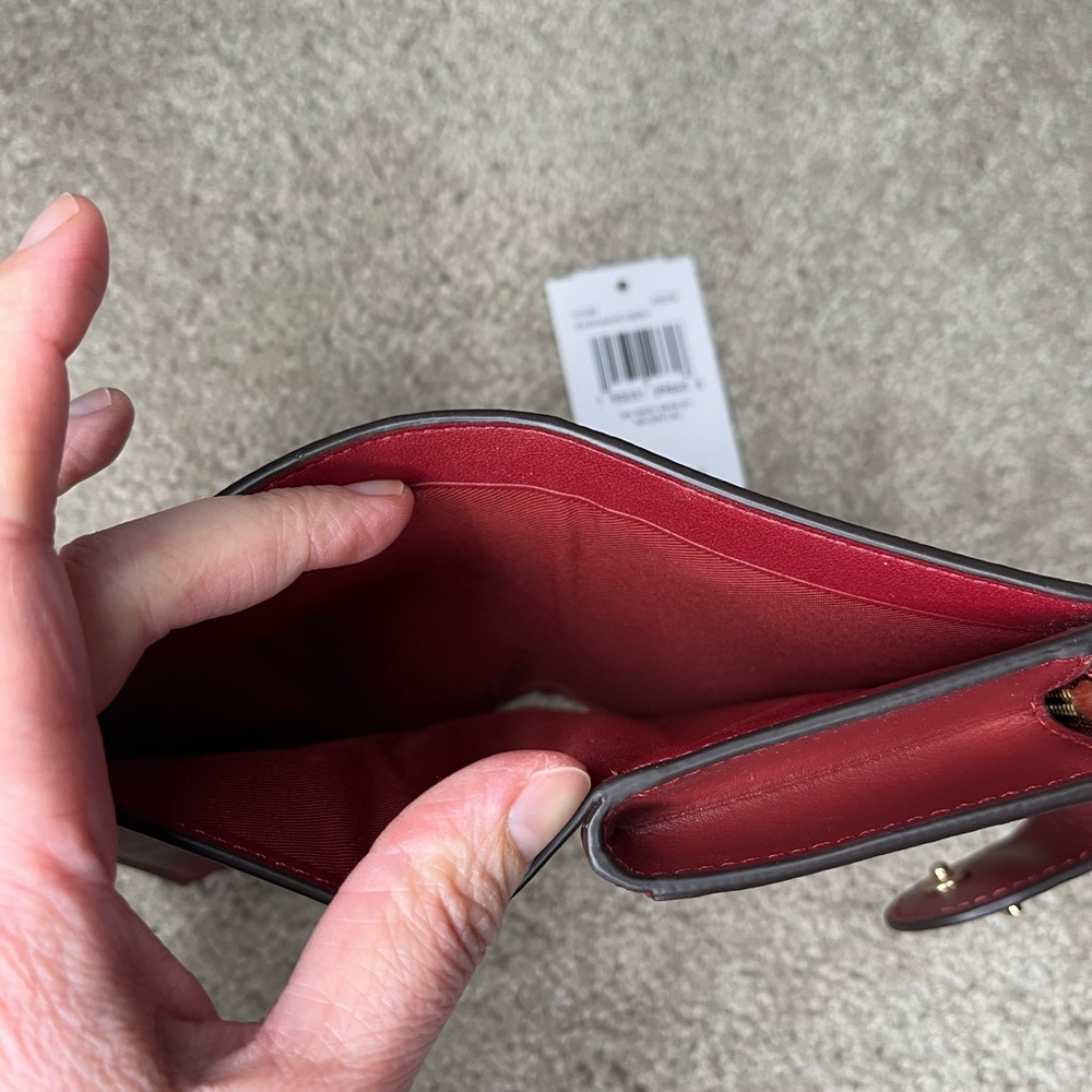 NWT Coach Cherry Red and Brown Signature medium corner zip Wallet - Picture 10 of 11